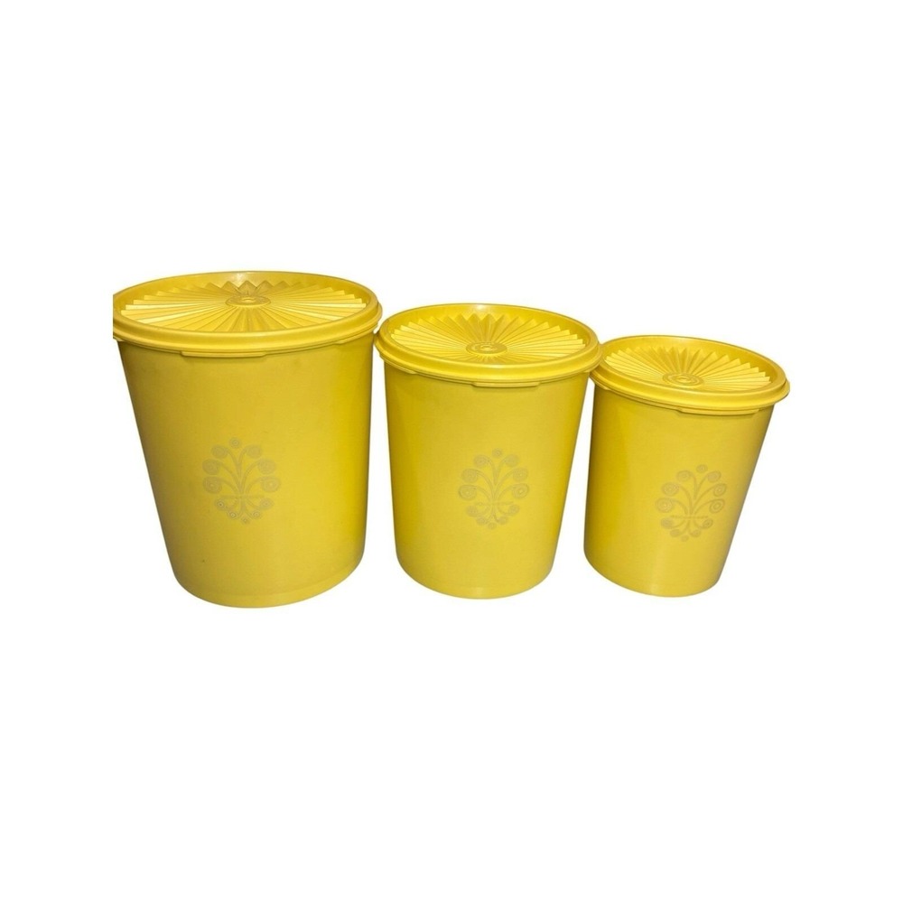 Vintage 1970s Yellow Tupperware Nesting Canister Set of 3 807 809 811 Retro